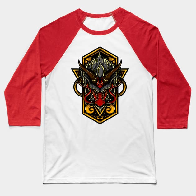 Red Dragon Head Baseball T-Shirt by djankrixzstudio